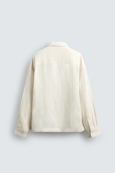 CHEMISE RELAXED FIT 100% LIN POCHES PLIS - Blanc cassé de Zara - Image 7