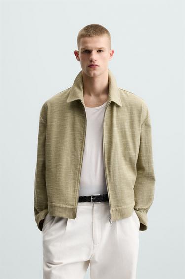 TEXTURED ZIP-UP OVERSHIRT - Green by Zara