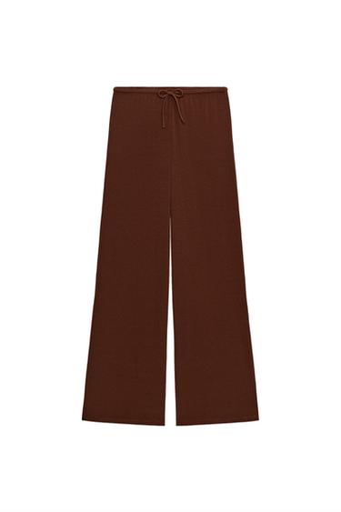 Zara TEXTURED PALAZZO PANTS - Brown