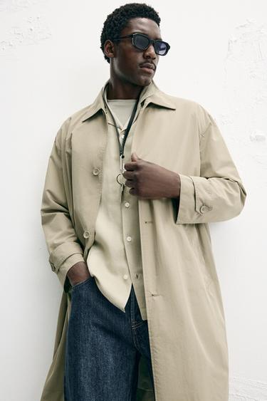 Zara RELAXED FIT TOPCOAT - Light khaki