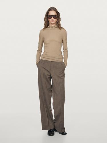 Zara 100% wool straight-leg herringbone trousers - Chocolate