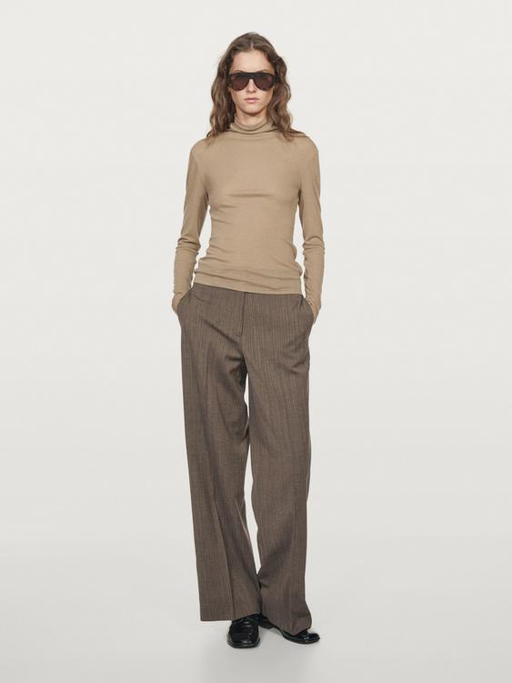 Wool herringbone straight-leg trousers