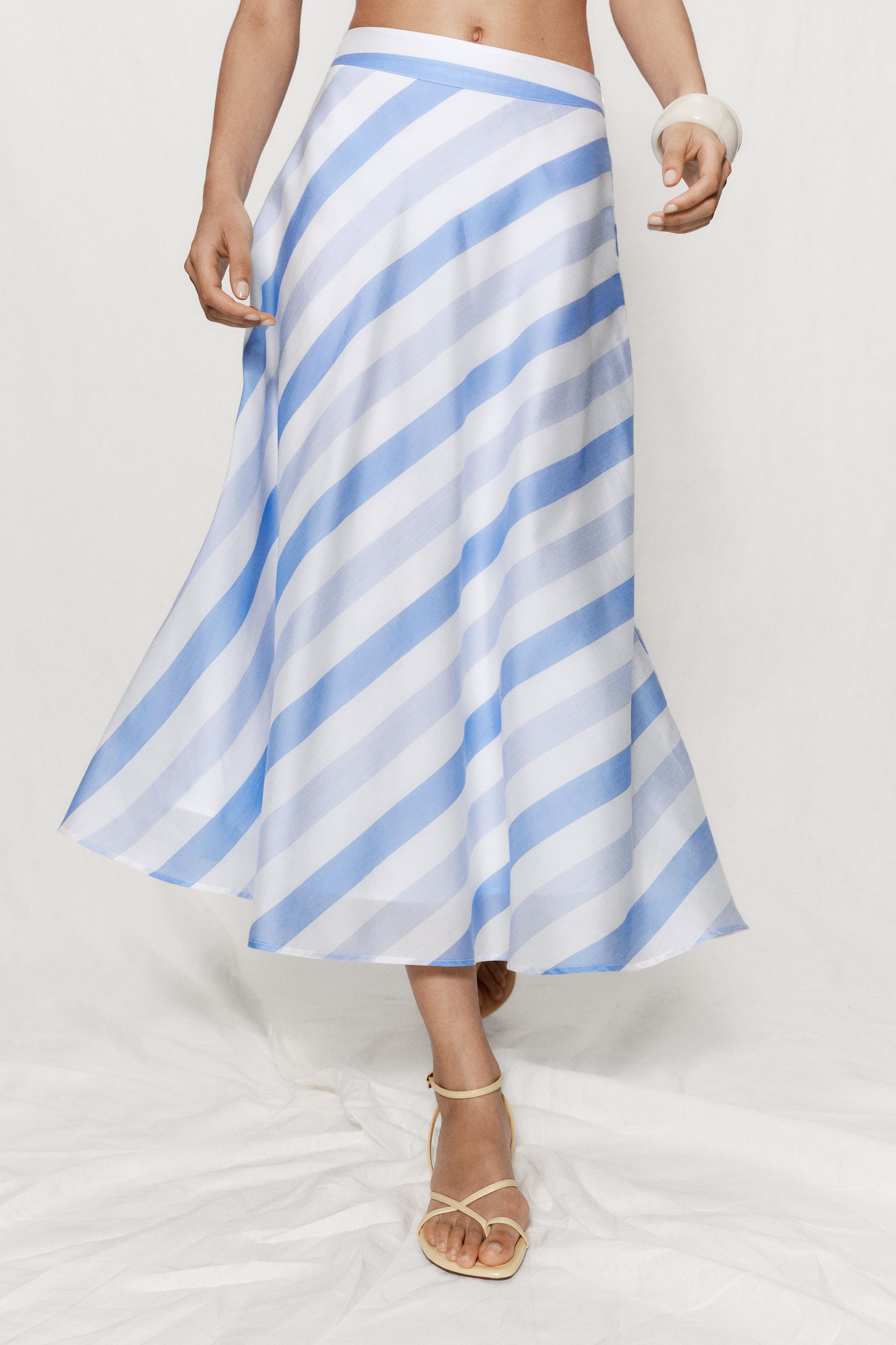 STRIPED MIDI SKIRT