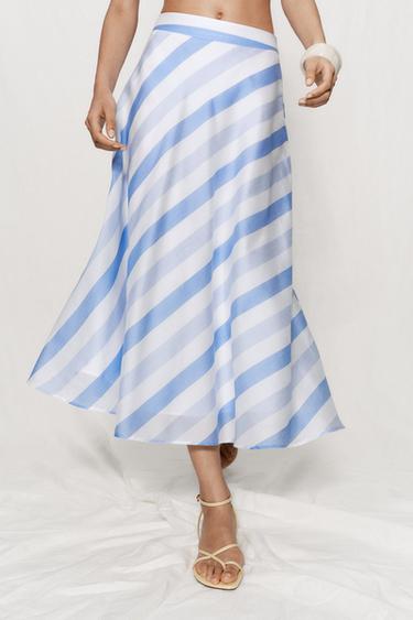 JUPE MI-LONGUE À RAYURES - Bleu / Blanc de Zara - Image 1