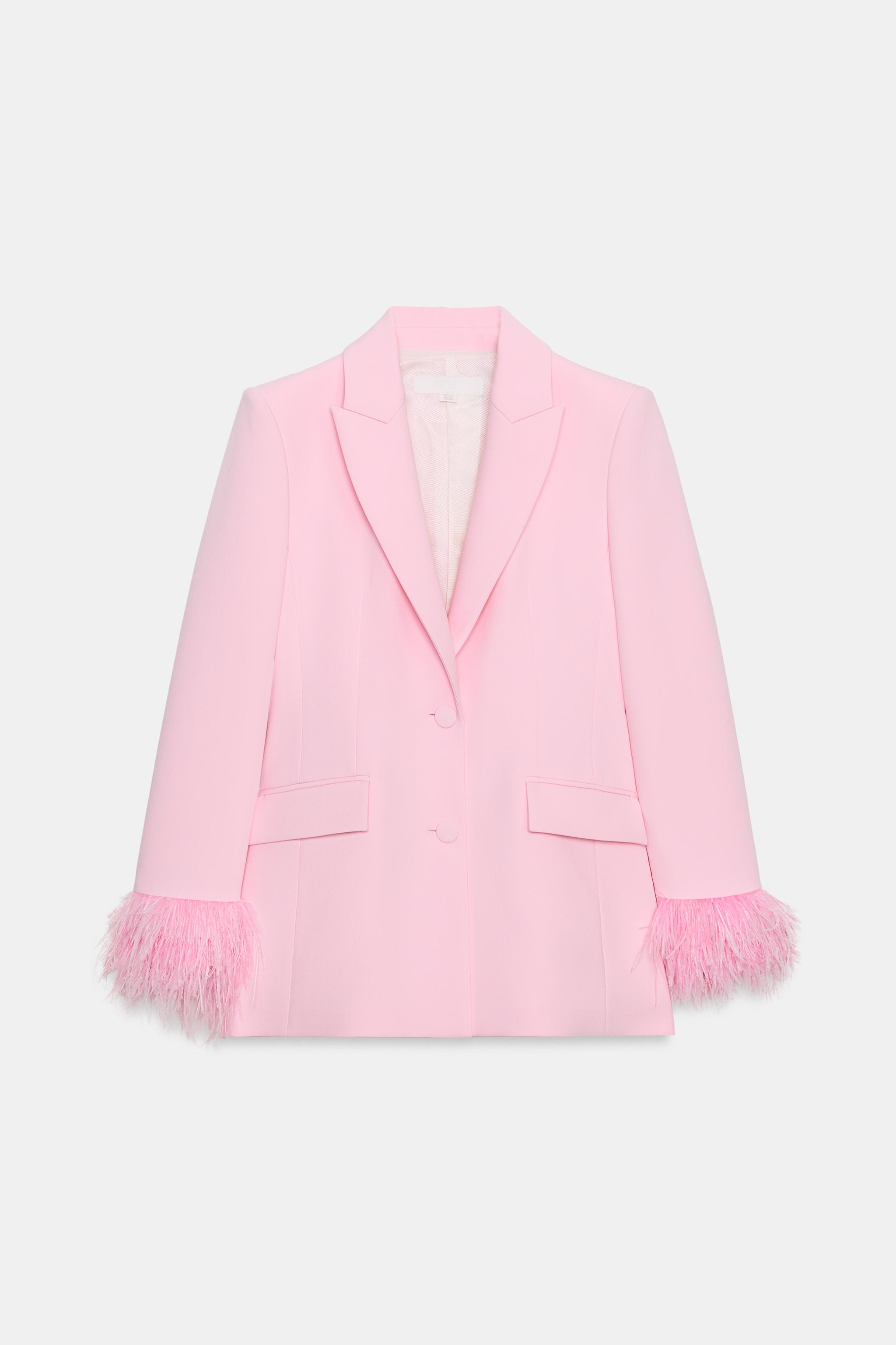 BLAZER WITH FEATHER CUFFS - Pink | ZARA United States BLAZER WITH FEATHER CUFFS - Pink | ZARA United States