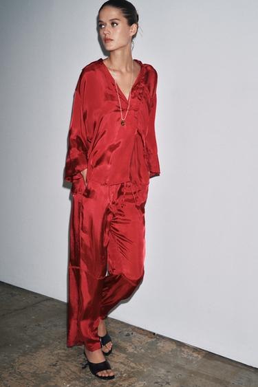 PANTALON SATINÉ LIMITED EDITION - Rouge foncé de Zara