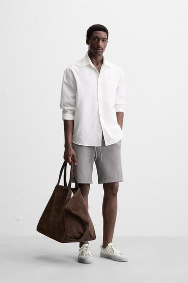 Zara STRETCH SHORTS - Gray / Beige