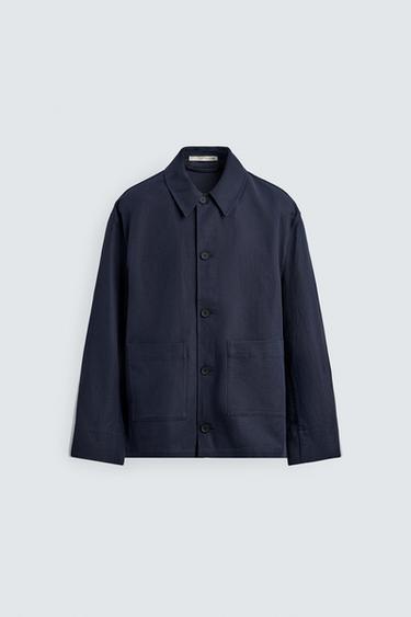 RELAXED FIT COTTON/LINEN OVERSHIRT - Navy blue by Zara