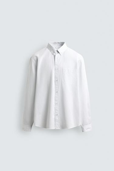 SOFT COTTON SHIRT - White / Sky blue by Zara