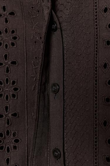 SHIRT WITH CUTWORK EMBROIDERY AND PUFF SLEEVES - Brown by Zara - Image 8
