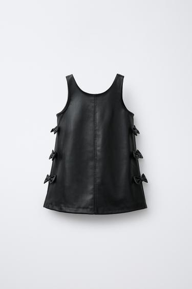 FAUX LEATHER PINAFORE DRESS WITH BOWS - Black by Zara