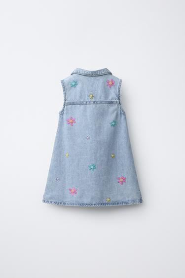 DENIM DRESS WITH EMBROIDERED FLOWERS - Blue by Zara - Image 1