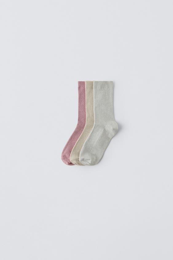 LOT DE TROIS PAIRES DE CHAUSSETTES LONGUES BRILLANTES - 140 de Zara - Image 0