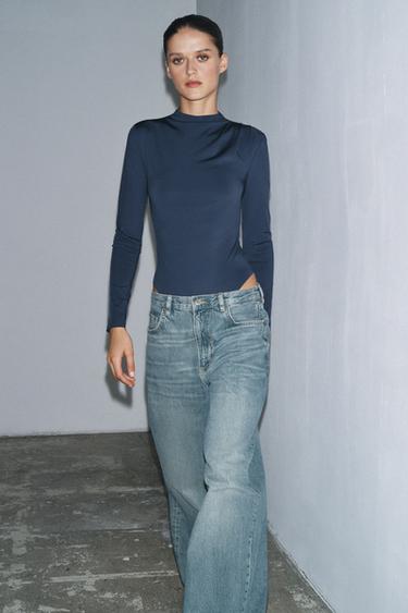 Zara RUCHED BODYSUIT - Blue