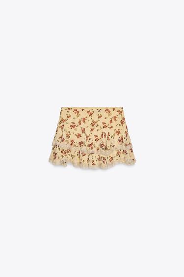 MINI-JUPE FLEURS À VOLANTS - Beige / Marron clair de Zara - Image 5