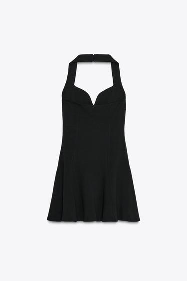 VESTIDO CORTO HALTER INTERLOCK - Negro de Zara