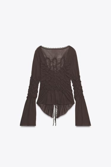 TOP À LACETS ET FRONCES - Marron de Zara - Image 7