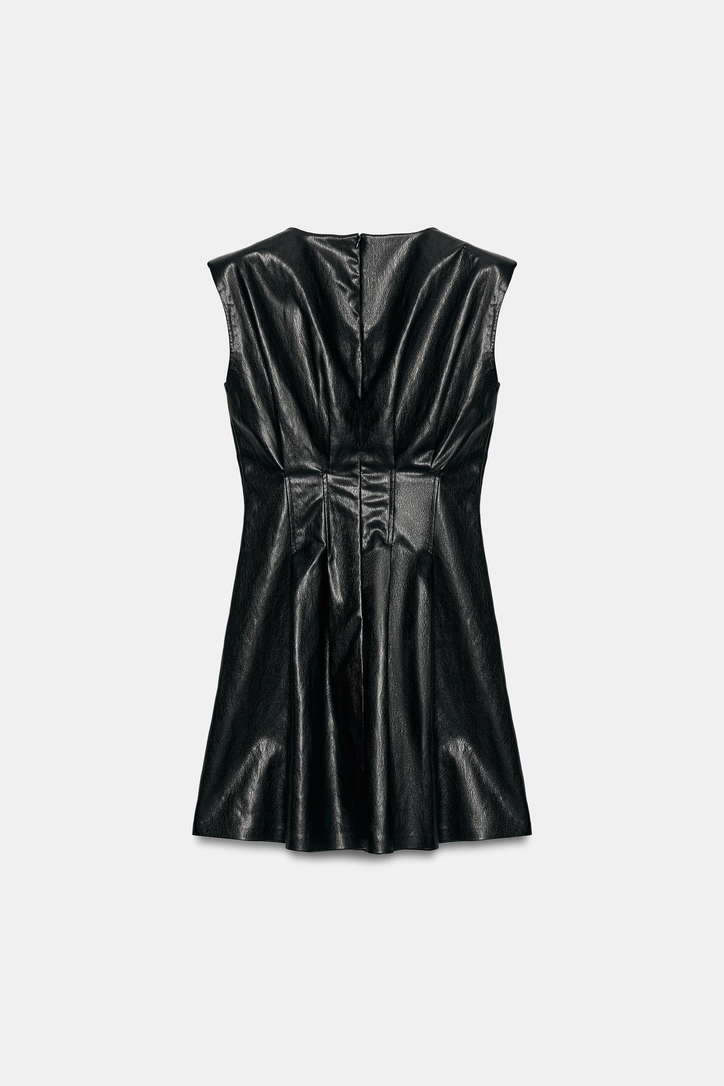 Женское платье Zara Faux Leather Mini, цвет: Чёрный — фото 7