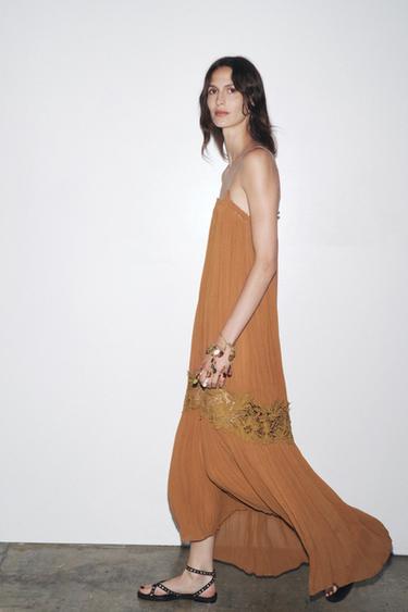 ZW COLLECTION CRINKLED EMBROIDERED DRESS - Brown by Zara - Image 2