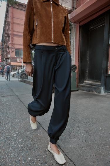 PLEATED TROUSERS WITH BUTTONED HEM - Navy blue by Zara - Image 1