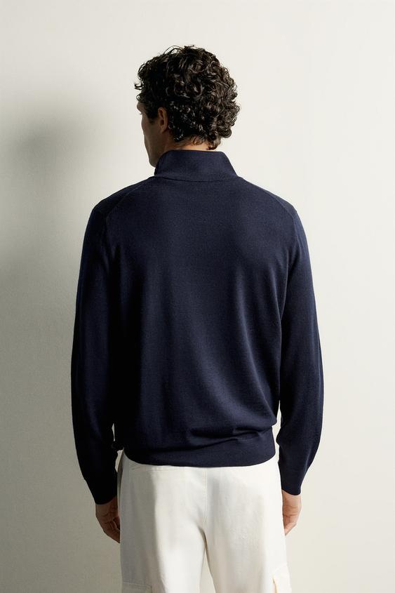 PULL 100 % LAINE À COL ZIPPÉ - Bleu marine de Zara - Image 2