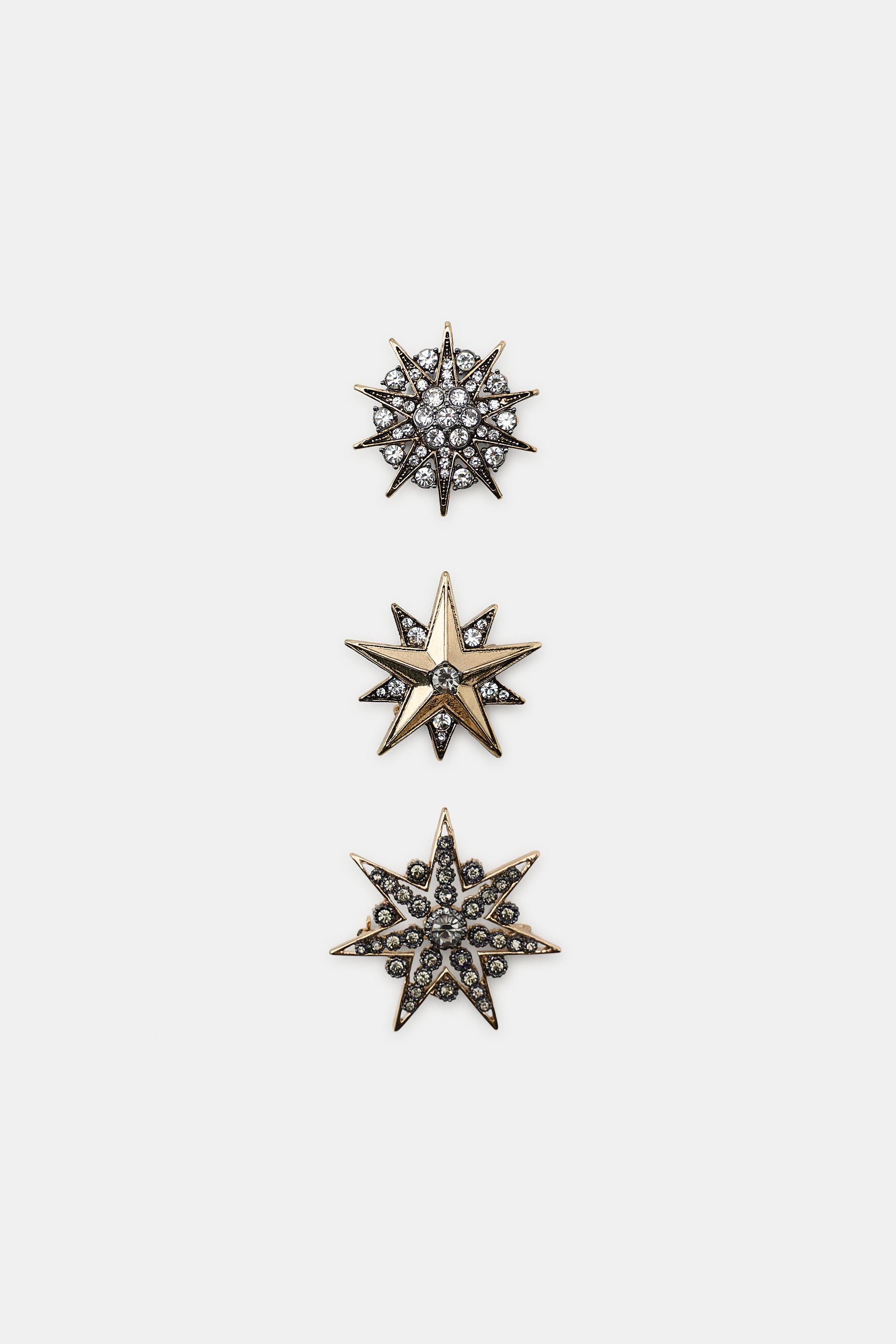 3-PACK OF RHINESTONE STAR BROOCHES