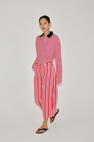 STRIPED POLO SHIRT - Ecru / Red by Zara - Image 0