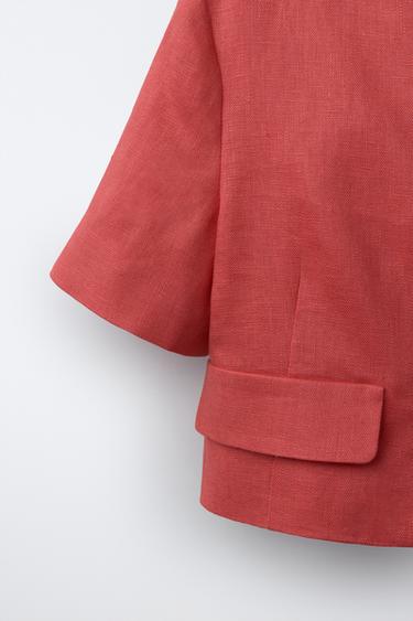 100% LINEN JEWEL BUTTON BLAZER - Coral red by Zara - Image 3
