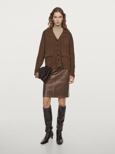 Zara Alpaca blend knit cardigan with pockets - taupe brown - Image 0