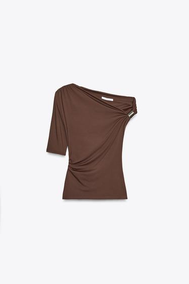 ASYMMETRIC TOP WITH METAL APPLIQUÉ - Chocolate by Zara - Image 0