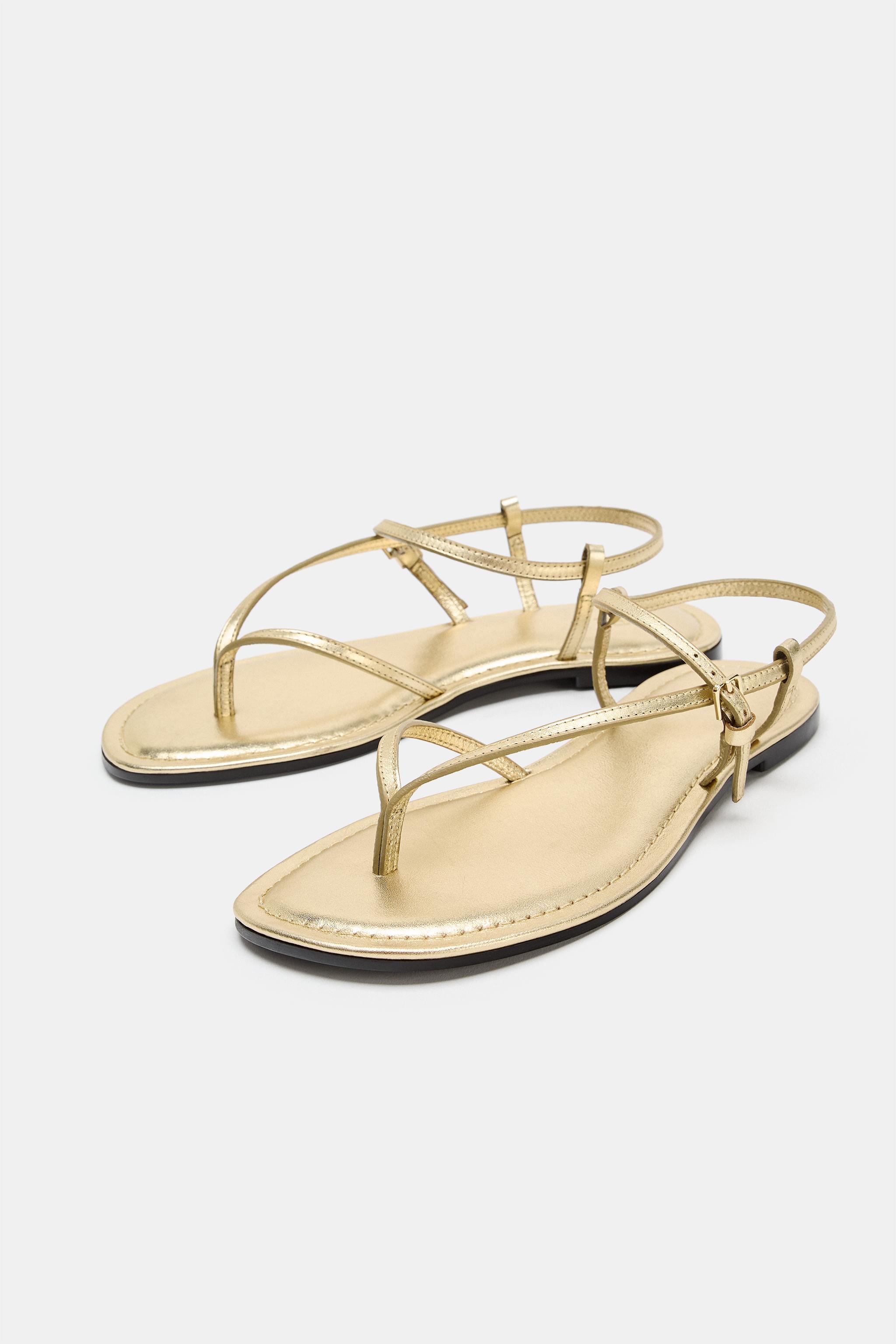 Женские сандалии Zara METALLIC EFFECT LEATHER SANDALS — фото 3
