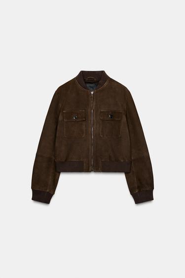 BOMBER EN CUIR DE DAIM ZW COLLECTION LIMITED EDITION - Chocolat de Zara - Image 7