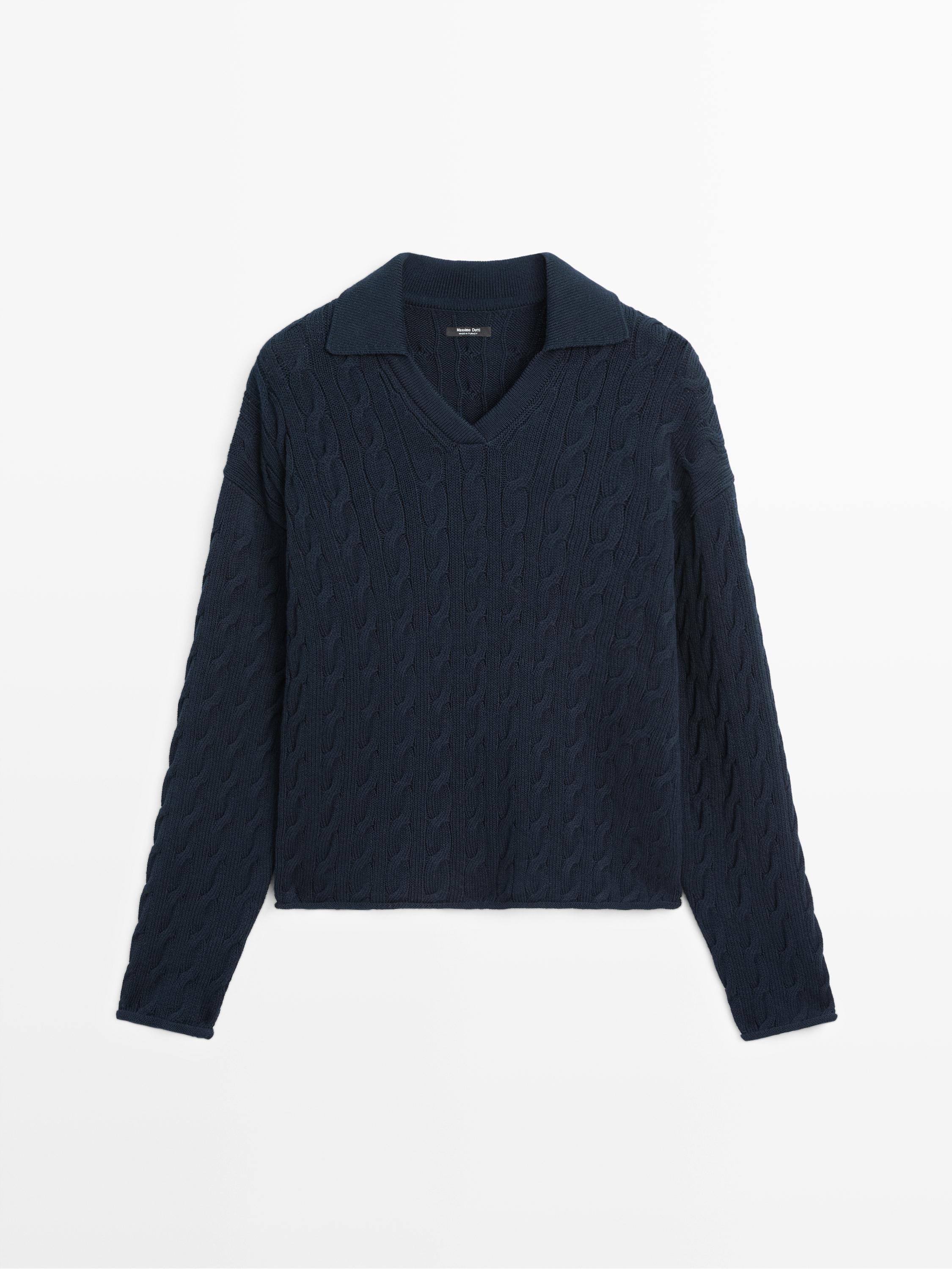 Pull maille col polo en coton mélangé