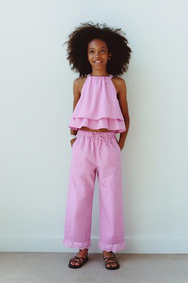 POPLIN TOP WITH DOUBLE RUFFLE AND LACE - Pink by Zara - Image 4