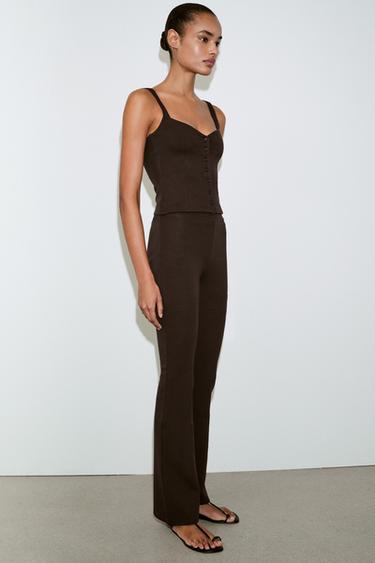 Zara INTERLOCK FLARE PANTS - Brown