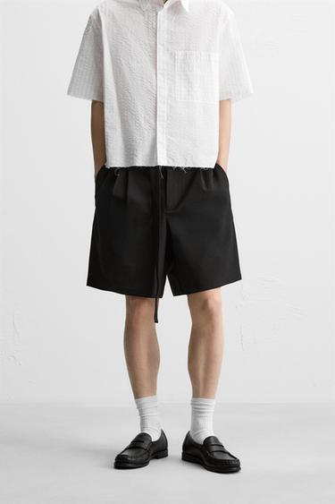 Zara 褶飾腰帶短褲 - 黑色