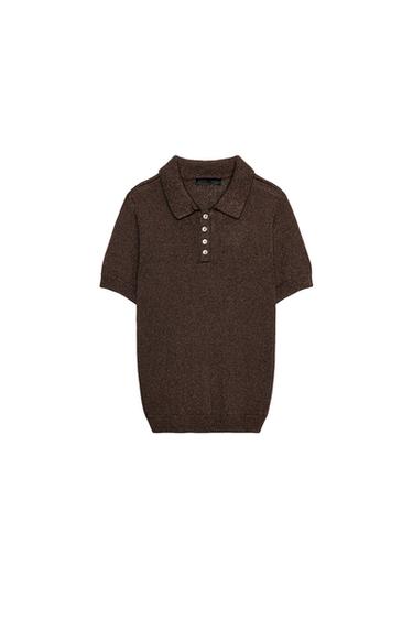 SHORT SLEEVE KNIT POLO SHIRT - Brown by Zara