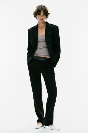 PANTALON DROIT COMBINÉ - Noir de Zara