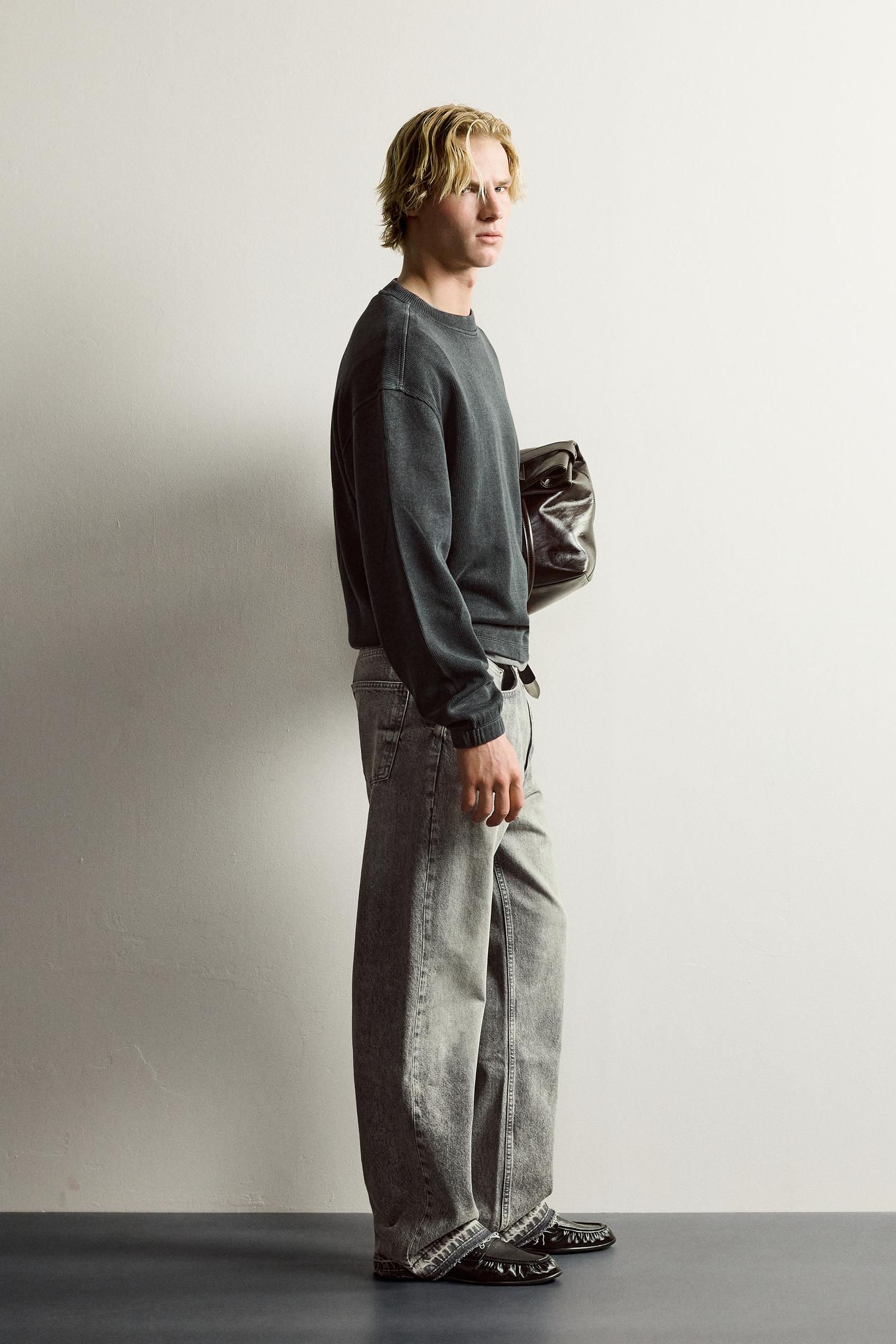 Мужская толстовка Zara Relaxed Fit Ribbed, цвет: Чёрный — фото 4