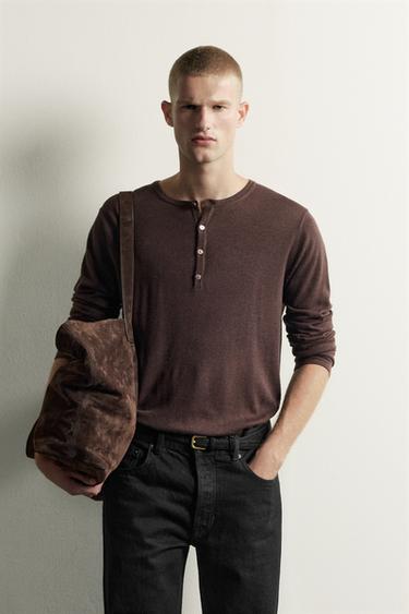 HENLEY KNIT T-SHIRT - Brown by Zara