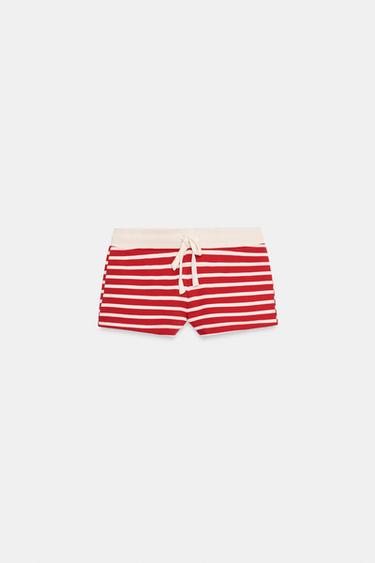 SHORT DE ALGODÃO LISTRADO - Branco / Vermelho da Zara - Imagem 0