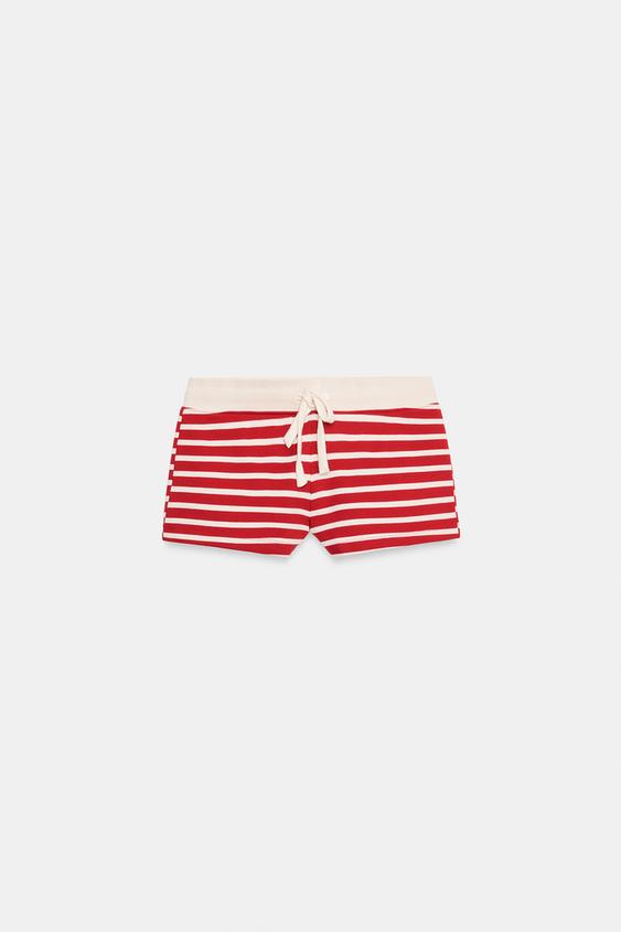 STRIPED COTTON SHORTS - White / Red by Zara - Image 0