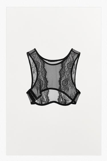 MESH LACE CROP TOP - Black by Zara