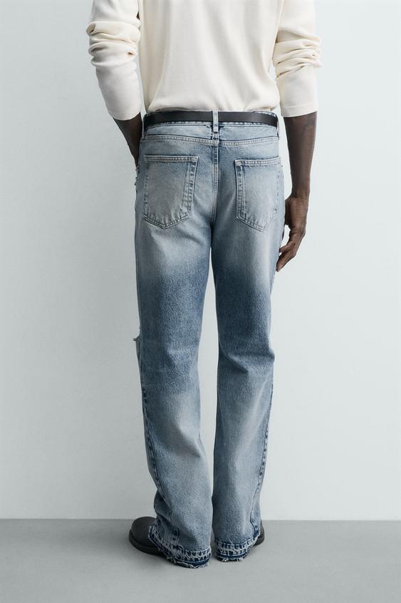 ダメージ加工フレアフィットデニムパンツ - ミディアムブルー | ZARA 