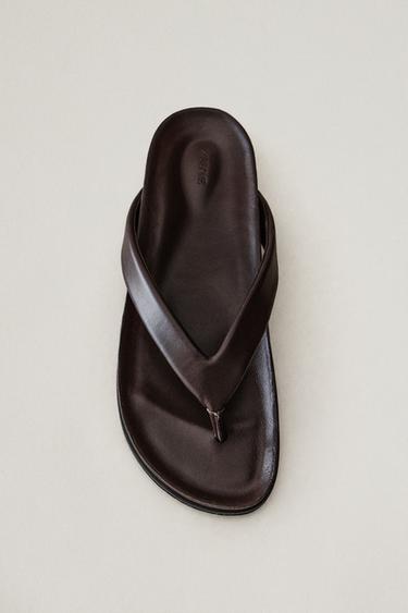 Zara LEATHER STRAPPY SANDALS - Chocolate Brown
