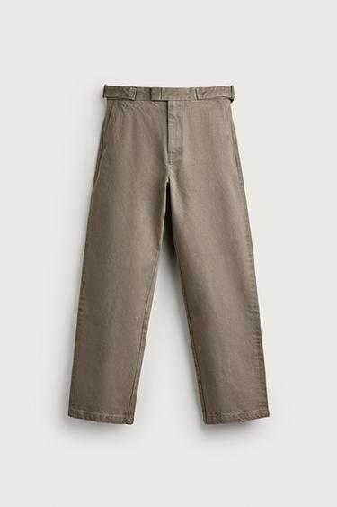 STRAIGHT-FIT CHINO PANTS WITH TABS — Light khaki 1