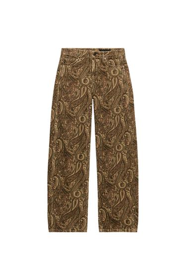 ДЖИНСИ ZW COLLECTION CURVED STRAIGHT З НИЗЬКОЮ ПОСАДКОЮ ТА ПРИНТОМ - dark russet Zara