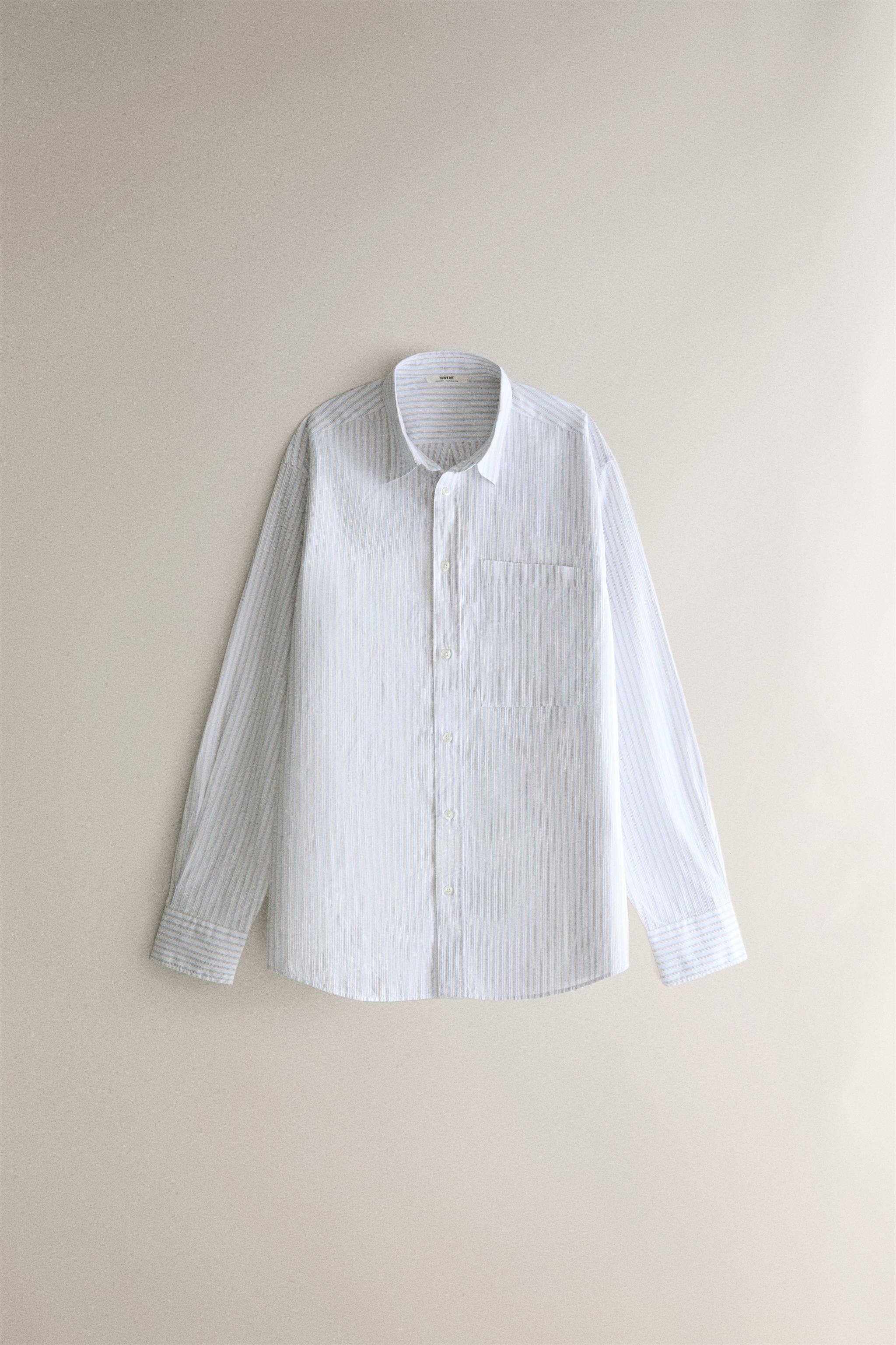 STRIPED POPLIN COTTON SHIRT — Blue