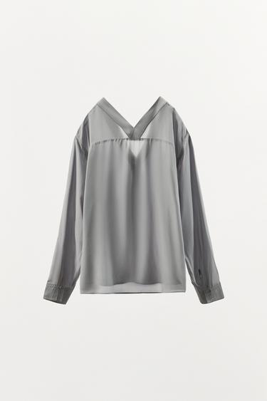 100% VISCOSE PAJAMA SHIRT WITH POCKETS - stone by Zara - Image 4