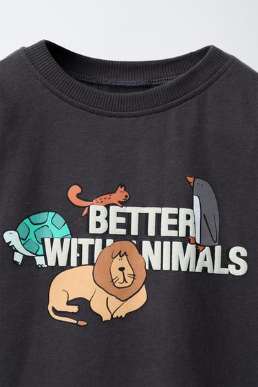 Zara ANIMAL PRINT T-SHIRT - Anthracite grey